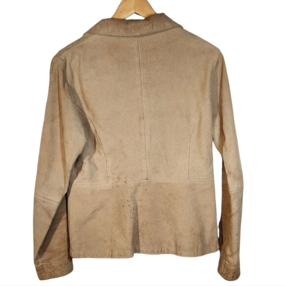 Vintage Leather Jacket Suede Tan BOHO Chunky Slouchy Grunge Pockets Distressed M - Picture 7 of 13